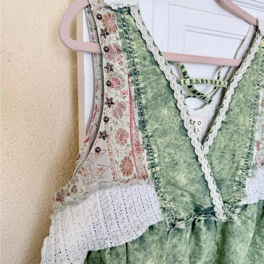 POL Green Boho Crochet-Trim Tank Top - Picture 4 of 8